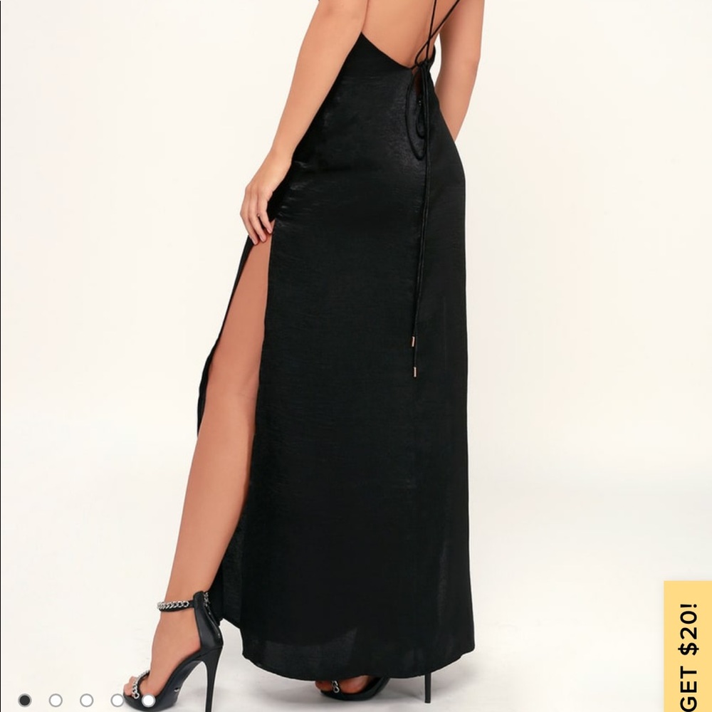 Lulu’s Nania black satin dress with leg slit- sexy - Picture 7 of 9
